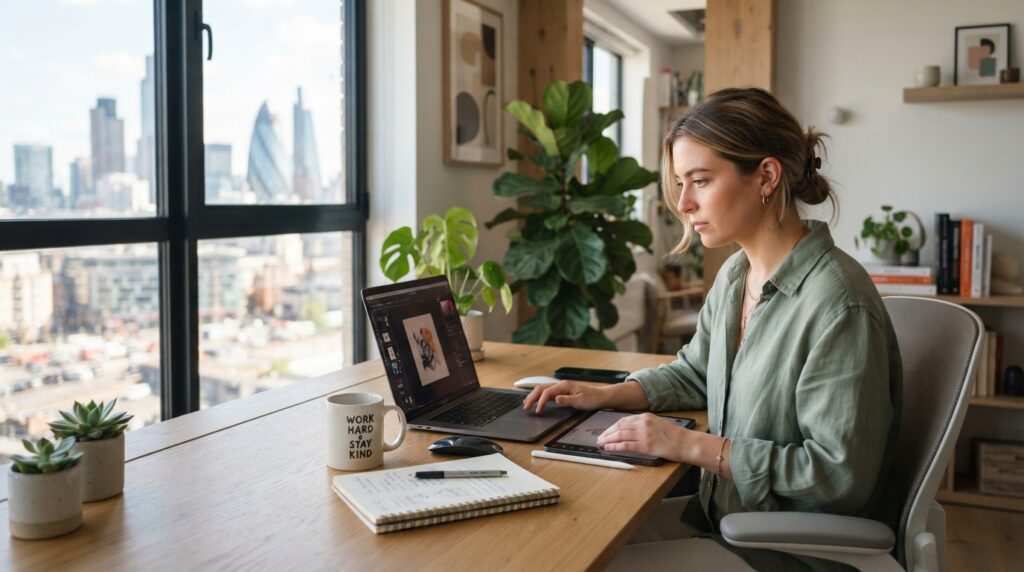 Freelancer trabalhando em um ambiente moderno Freelancer trabalhando em um ambiente moderno